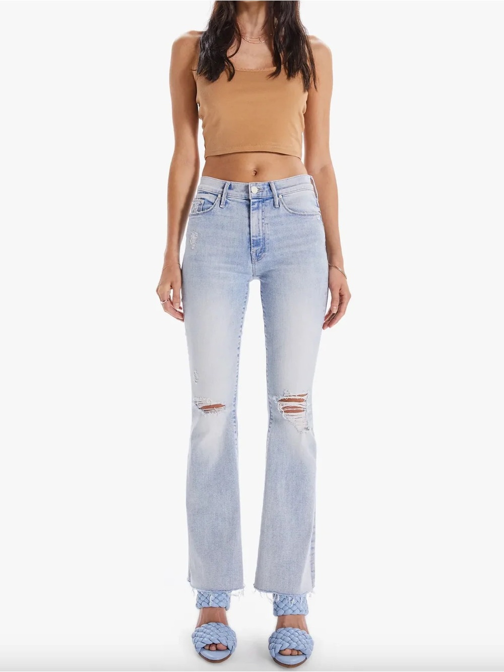 MOTHER The Weekender Fray in Action Shot Distressed Flare Jeans size 30 BNWT